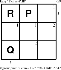 The grouppuzzles.com Easy TicTac-PQR puzzle for Friday December 27, 2024 with all 2 steps marked