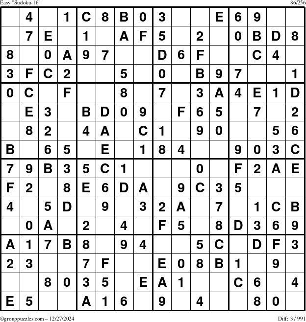 The grouppuzzles.com Easy Sudoku-16 puzzle for Friday December 27, 2024