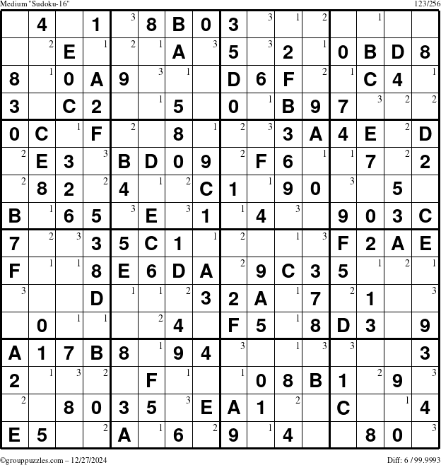 The grouppuzzles.com Medium Sudoku-16 puzzle for Friday December 27, 2024 with the first 3 steps marked