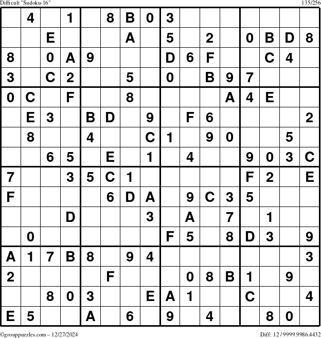 The grouppuzzles.com Difficult Sudoku-16 puzzle for Friday December 27, 2024