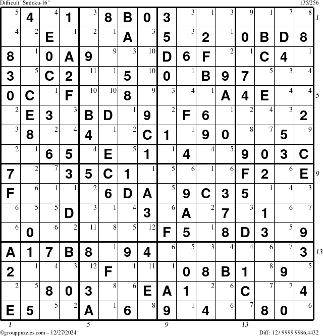 The grouppuzzles.com Difficult Sudoku-16 puzzle for Friday December 27, 2024 with all 12 steps marked