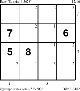 The grouppuzzles.com Easy Sudoku-4-5678 puzzle for Wednesday May 6, 2026 with all 3 steps marked
