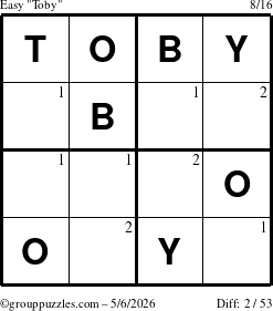 The grouppuzzles.com Easy Toby puzzle for Wednesday May 6, 2026 with the first 2 steps marked