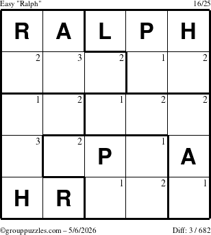 The grouppuzzles.com Easy Ralph puzzle for Wednesday May 6, 2026 with the first 3 steps marked