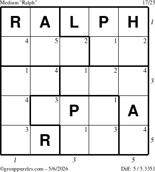 The grouppuzzles.com Medium Ralph puzzle for Wednesday May 6, 2026 with all 5 steps marked