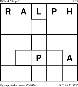 The grouppuzzles.com Difficult Ralph puzzle for Wednesday May 6, 2026