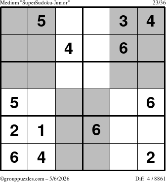 The grouppuzzles.com Medium SuperSudoku-Junior puzzle for Wednesday May 6, 2026