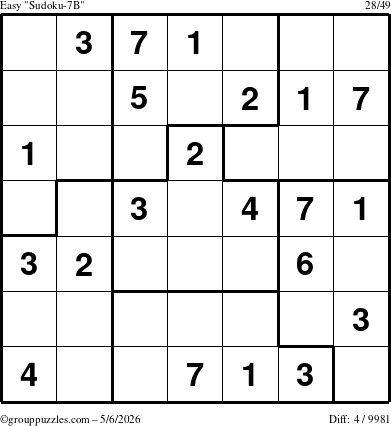 The grouppuzzles.com Easy Sudoku-7B puzzle for Wednesday May 6, 2026