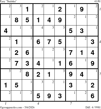 The grouppuzzles.com Easy Sudoku puzzle for Wednesday May 6, 2026 with all 4 steps marked