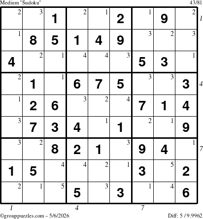 The grouppuzzles.com Medium Sudoku puzzle for Wednesday May 6, 2026 with all 5 steps marked