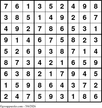 The grouppuzzles.com Answer grid for the Sudoku puzzle for Wednesday May 6, 2026