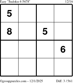 The grouppuzzles.com Easy Sudoku-4-5678 puzzle for Monday December 1, 2025