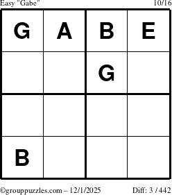 The grouppuzzles.com Easy Gabe puzzle for Monday December 1, 2025