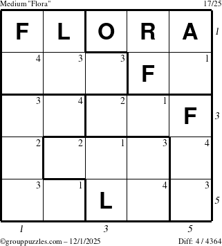 The grouppuzzles.com Medium Flora puzzle for Monday December 1, 2025 with all 4 steps marked