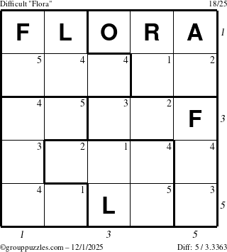 The grouppuzzles.com Difficult Flora puzzle for Monday December 1, 2025 with all 5 steps marked