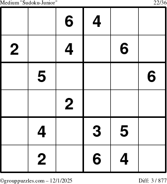 The grouppuzzles.com Medium Sudoku-Junior puzzle for Monday December 1, 2025