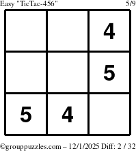 The grouppuzzles.com Easy TicTac-456 puzzle for Monday December 1, 2025