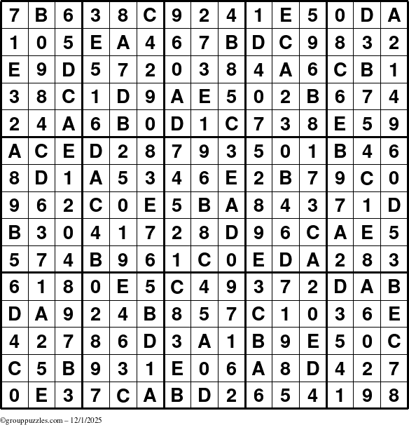 The grouppuzzles.com Answer grid for the Sudoku-15up puzzle for Monday December 1, 2025