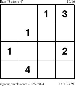 The grouppuzzles.com Easy Sudoku-4 puzzle for Saturday December 7, 2024