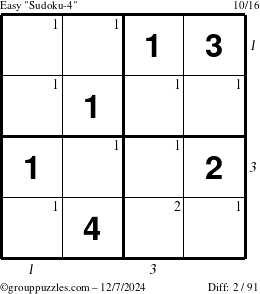 The grouppuzzles.com Easy Sudoku-4 puzzle for Saturday December 7, 2024 with all 2 steps marked