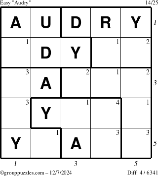 The grouppuzzles.com Easy Audry puzzle for Saturday December 7, 2024 with all 4 steps marked