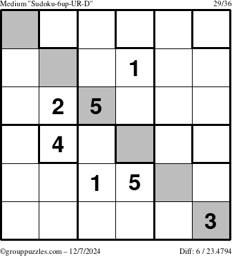 The grouppuzzles.com Medium Sudoku-6up-UR-D puzzle for Saturday December 7, 2024