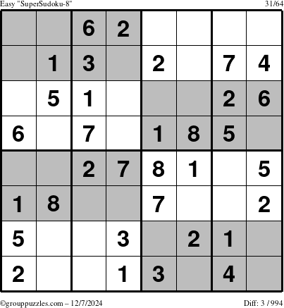 The grouppuzzles.com Easy SuperSudoku-8 puzzle for Saturday December 7, 2024