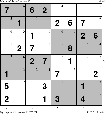 The grouppuzzles.com Medium SuperSudoku-8 puzzle for Saturday December 7, 2024 with all 7 steps marked