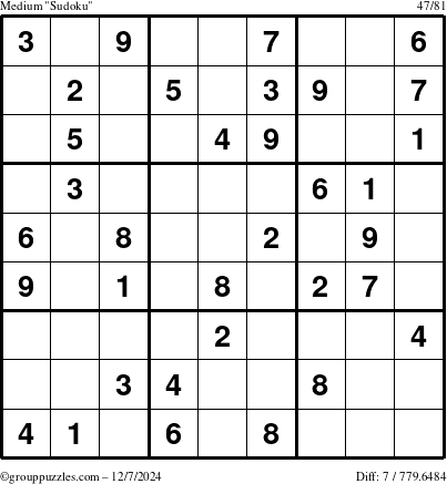 The grouppuzzles.com Medium Sudoku puzzle for Saturday December 7, 2024