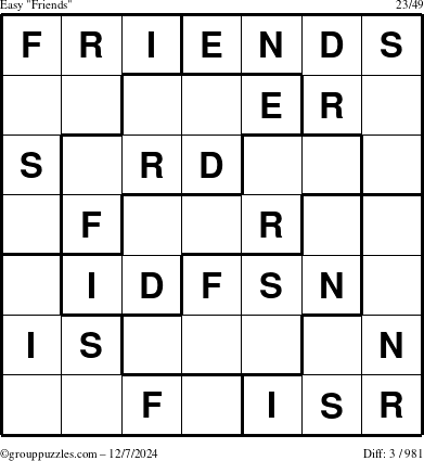 The grouppuzzles.com Easy Friends puzzle for Saturday December 7, 2024