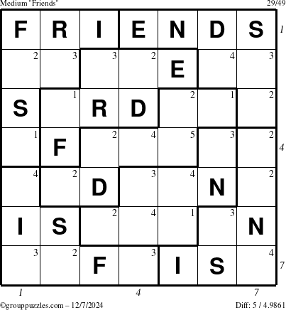 The grouppuzzles.com Medium Friends puzzle for Saturday December 7, 2024 with all 5 steps marked