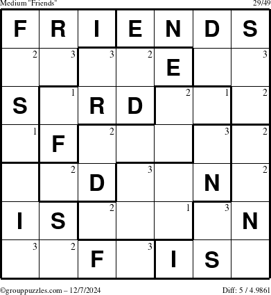 The grouppuzzles.com Medium Friends puzzle for Saturday December 7, 2024 with the first 3 steps marked