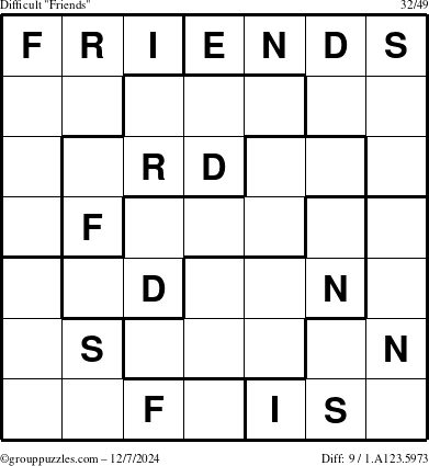 The grouppuzzles.com Difficult Friends puzzle for Saturday December 7, 2024