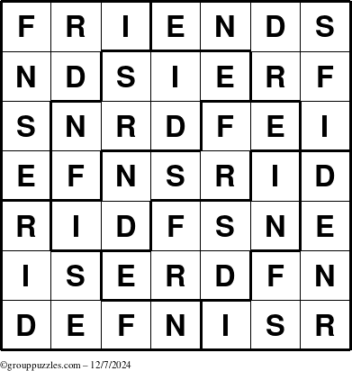 The grouppuzzles.com Answer grid for the Friends puzzle for Saturday December 7, 2024