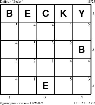 The grouppuzzles.com Difficult Becky puzzle for Sunday November 9, 2025 with all 5 steps marked