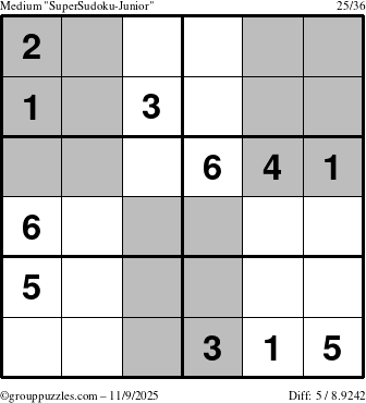 The grouppuzzles.com Medium SuperSudoku-Junior puzzle for Sunday November 9, 2025