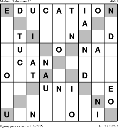 The grouppuzzles.com Medium Education-X puzzle for Sunday November 9, 2025