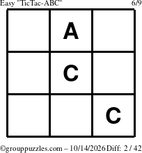 The grouppuzzles.com Easy TicTac-ABC puzzle for Wednesday October 14, 2026