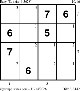 The grouppuzzles.com Easy Sudoku-4-5678 puzzle for Wednesday October 14, 2026 with all 3 steps marked