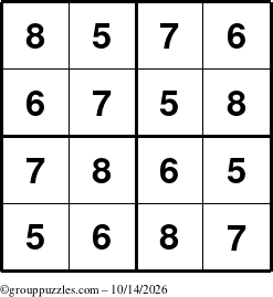 The grouppuzzles.com Answer grid for the Sudoku-4-5678 puzzle for Wednesday October 14, 2026