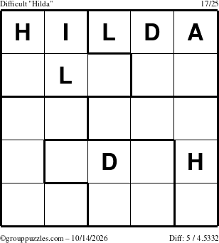 The grouppuzzles.com Difficult Hilda puzzle for Wednesday October 14, 2026