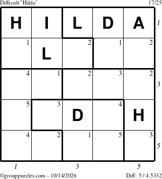 The grouppuzzles.com Difficult Hilda puzzle for Wednesday October 14, 2026 with all 5 steps marked