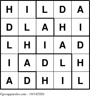 The grouppuzzles.com Answer grid for the Hilda puzzle for Wednesday October 14, 2026