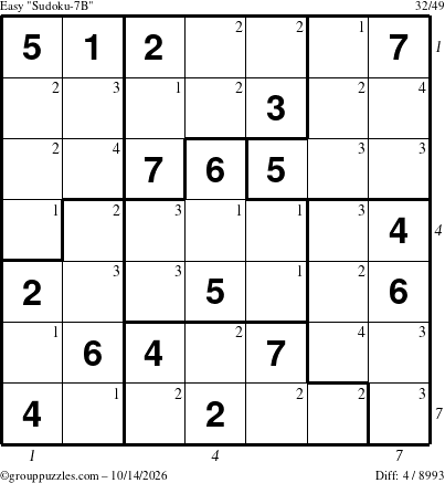 The grouppuzzles.com Easy Sudoku-7B puzzle for Wednesday October 14, 2026 with all 4 steps marked