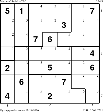 The grouppuzzles.com Medium Sudoku-7B puzzle for Wednesday October 14, 2026 with all 6 steps marked