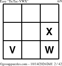 The grouppuzzles.com Easy TicTac-VWX puzzle for Wednesday October 14, 2026