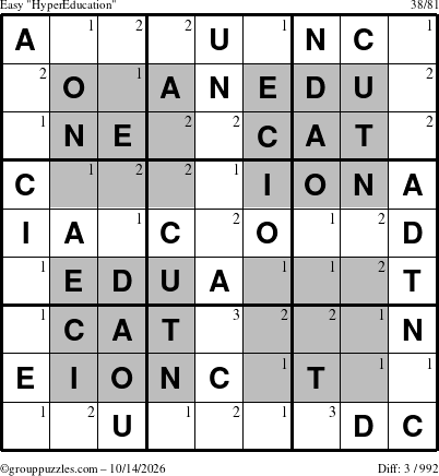 The grouppuzzles.com Easy HyperEducation-i23 puzzle for Wednesday October 14, 2026 with the first 3 steps marked