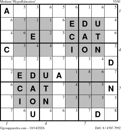 The grouppuzzles.com Medium HyperEducation-i23 puzzle for Wednesday October 14, 2026 with all 8 steps marked