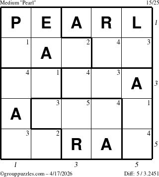 The grouppuzzles.com Medium Pearl puzzle for Friday April 17, 2026 with all 5 steps marked