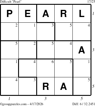 The grouppuzzles.com Difficult Pearl puzzle for Friday April 17, 2026 with all 6 steps marked